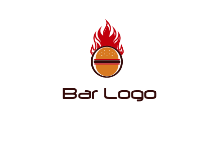 burger in front of flame logo