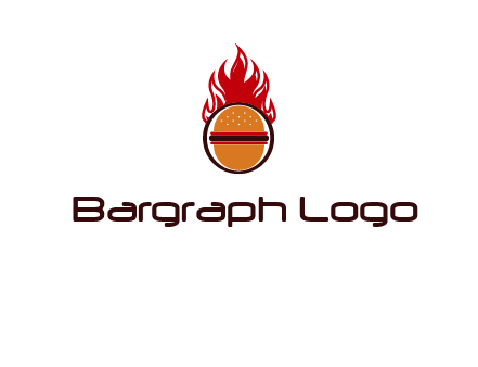 burger in front of flame logo