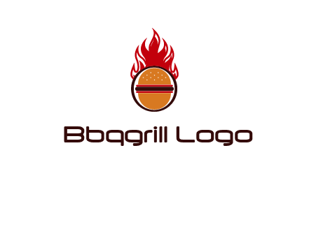 burger in front of flame logo