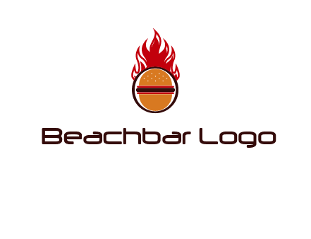 burger in front of flame logo