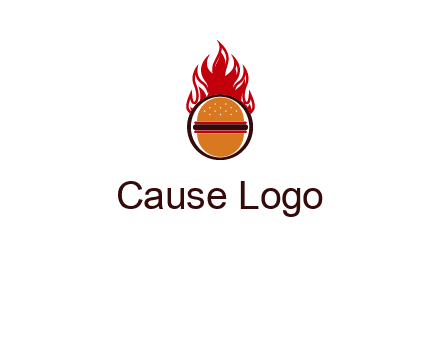 burger in front of flame logo