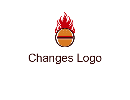 burger in front of flame logo