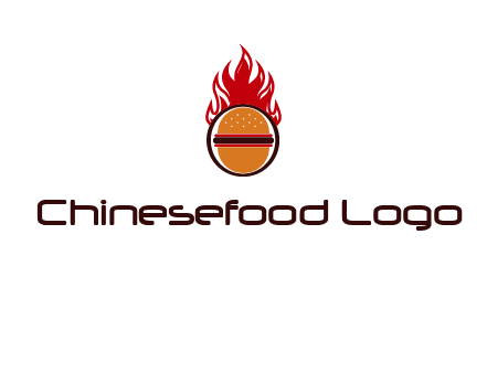 burger in front of flame logo