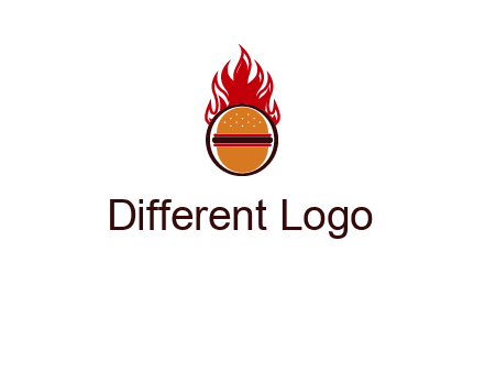 burger in front of flame logo