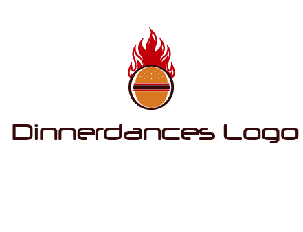 burger in front of flame logo