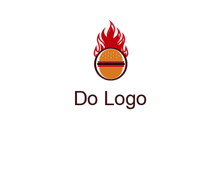 burger in front of flame logo
