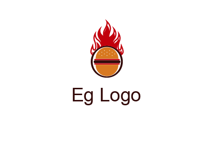burger in front of flame logo