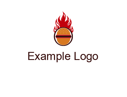 burger in front of flame logo