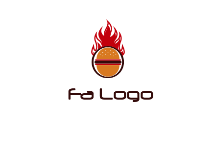 burger in front of flame logo