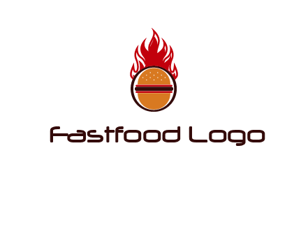 burger in front of flame logo