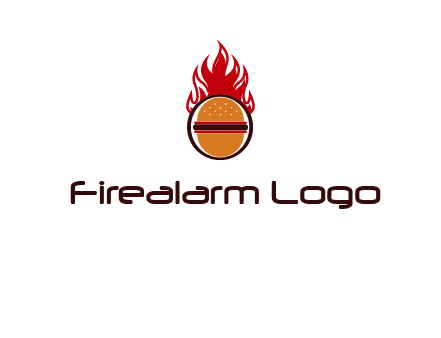 burger in front of flame logo
