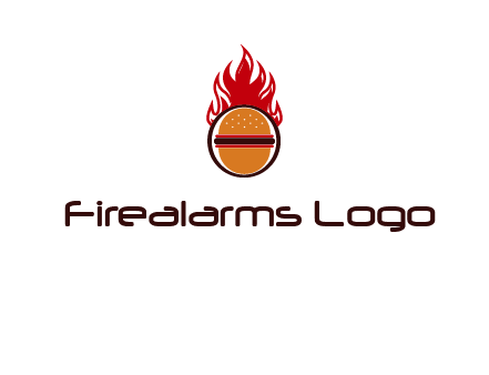 burger in front of flame logo