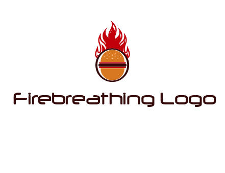 burger in front of flame logo