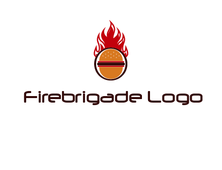 burger in front of flame logo