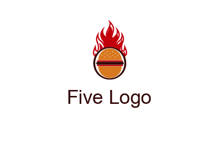 burger in front of flame logo