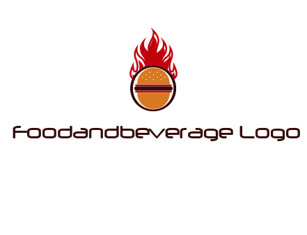 burger in front of flame logo