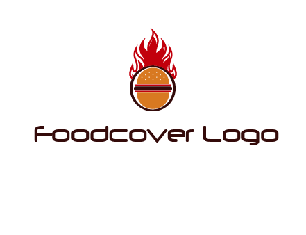 burger in front of flame logo