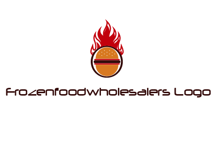 burger in front of flame logo