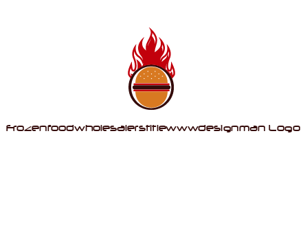 burger in front of flame logo
