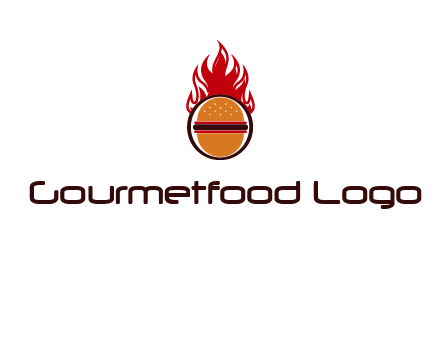 burger in front of flame logo