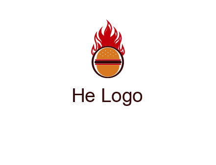 burger in front of flame logo
