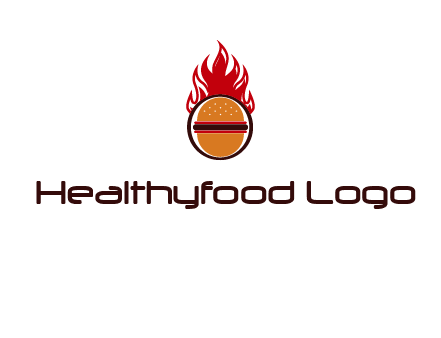 burger in front of flame logo