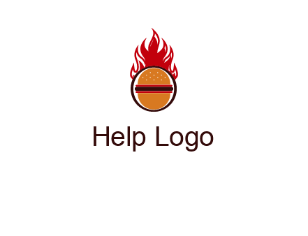 burger in front of flame logo