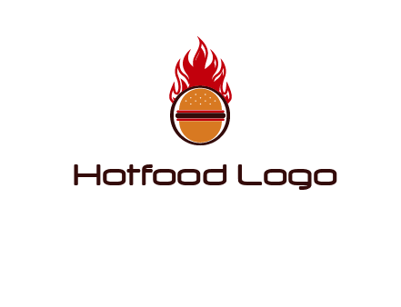 burger in front of flame logo