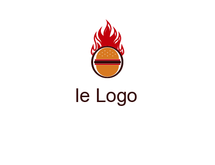 burger in front of flame logo