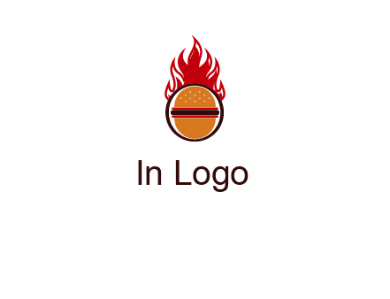 burger in front of flame logo