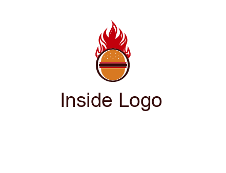 burger in front of flame logo