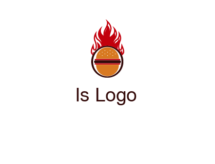 burger in front of flame logo