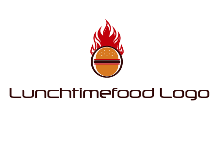burger in front of flame logo
