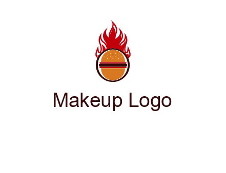 burger in front of flame logo