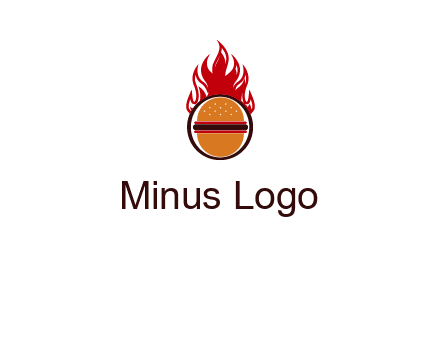 burger in front of flame logo