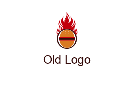 burger in front of flame logo