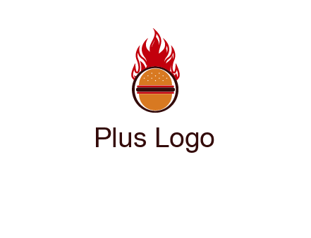 burger in front of flame logo