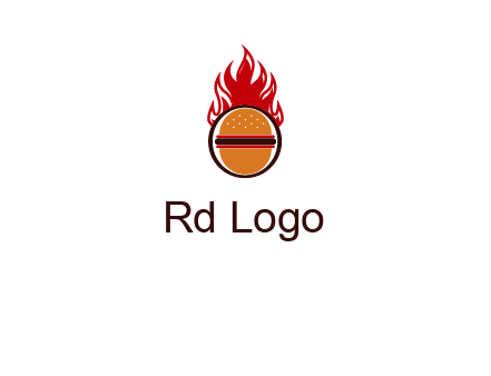burger in front of flame logo