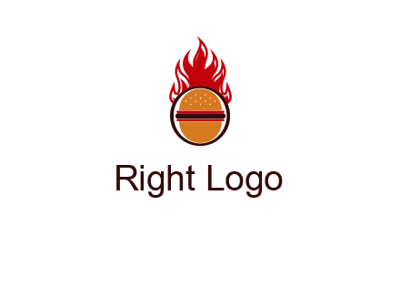 burger in front of flame logo