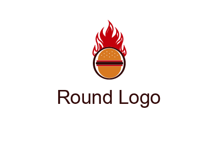 burger in front of flame logo