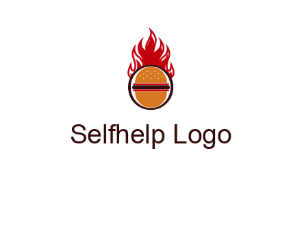 burger in front of flame logo