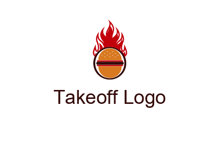 burger in front of flame logo