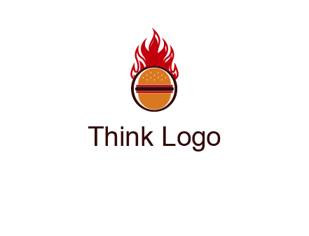 burger in front of flame logo