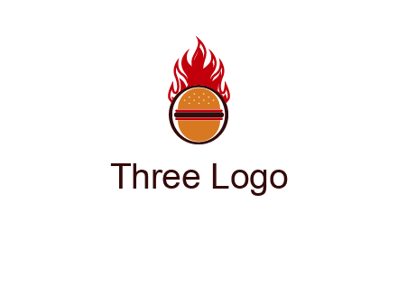 burger in front of flame logo