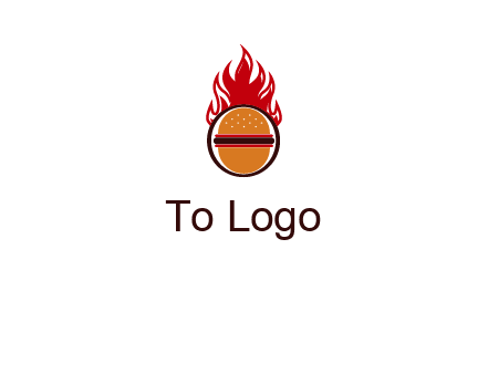 burger in front of flame logo