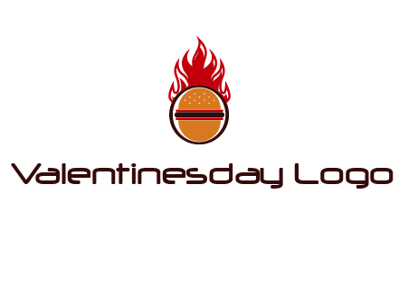 burger in front of flame logo