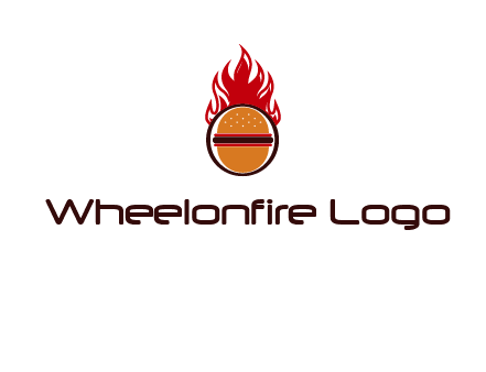 burger in front of flame logo