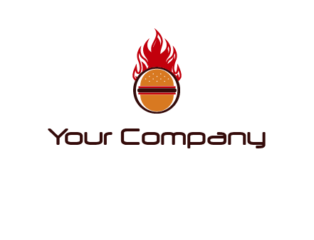 burger in front of flame logo