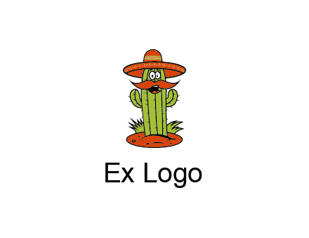 cactus with sombrero and mustache illustration