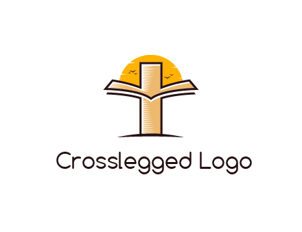 cross and book in front of sun with birds logo